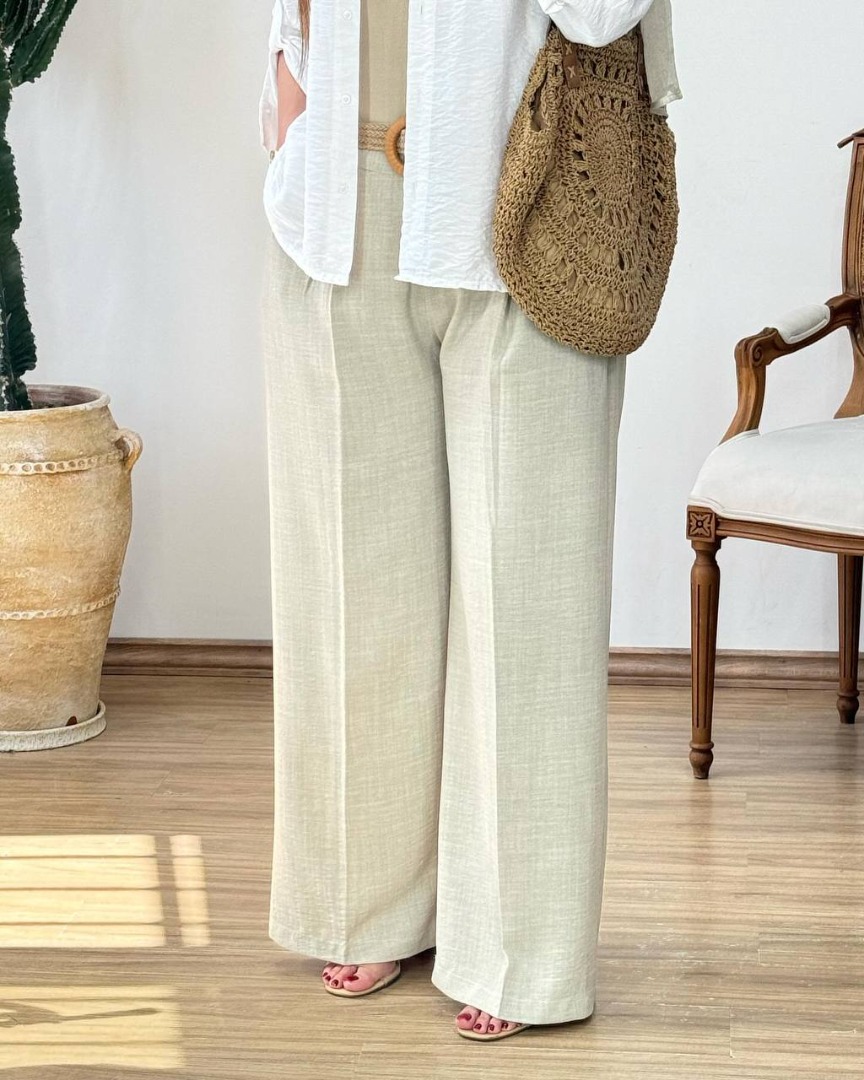  شلوار نیم بگ ژاکارد شانتون خارجی بیرون پوش بدون چروکی قد107 کد 2005