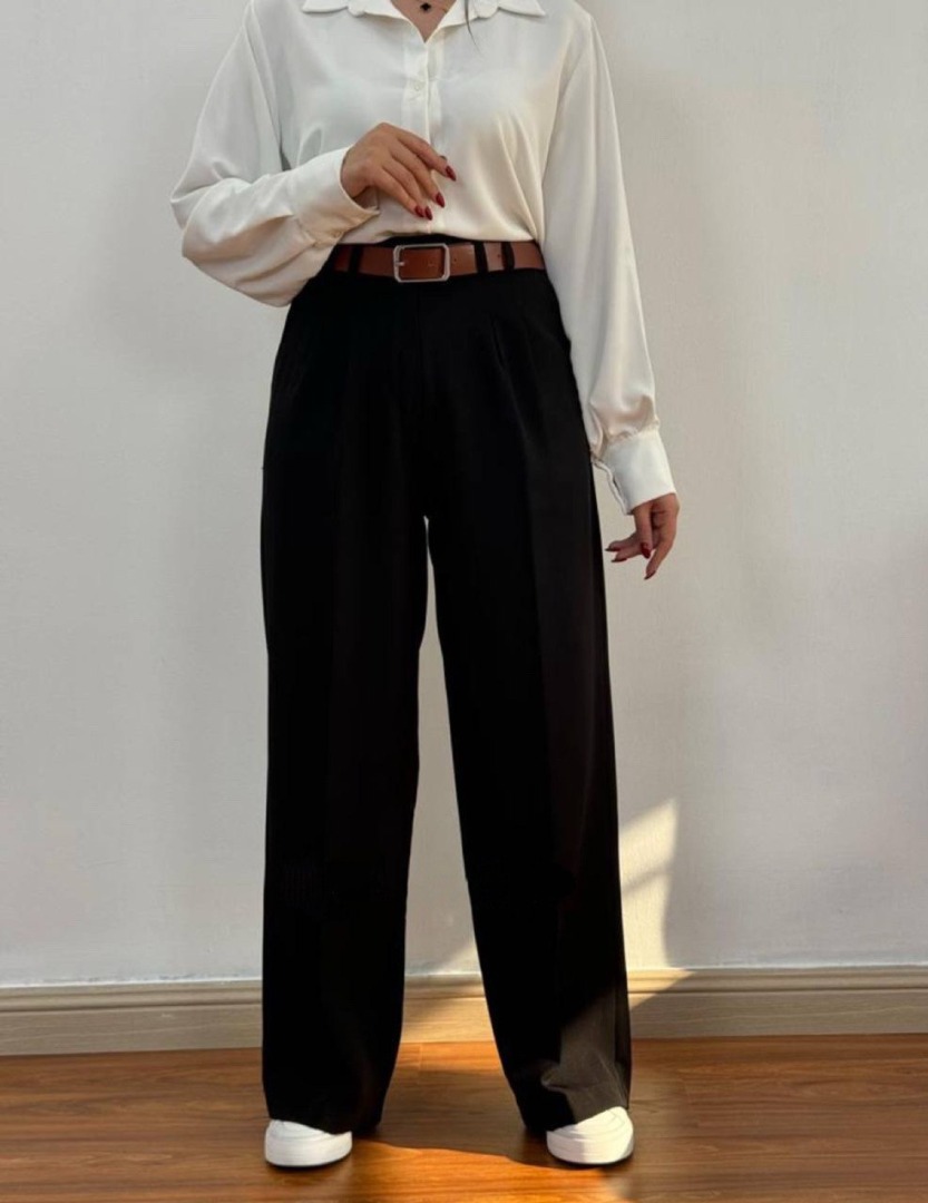 شلوار زنانه شلوار نیم بگ کرپ دابل بیرون پوش و مجلسی جیبدار قد بلند کد 20158