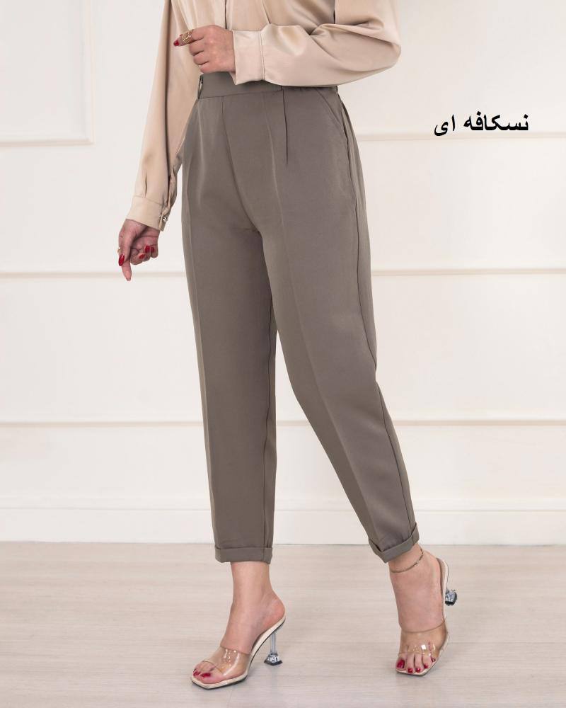 شلوار زنانه شلوار مام فیت بیرون پوش کرپ دابل دمپا پاکتی کمر کش کد 20162