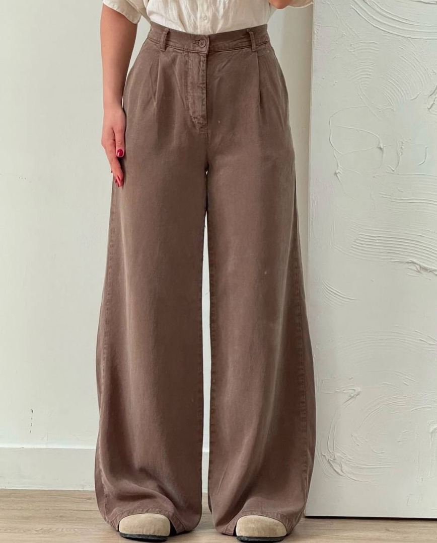  شلوار نیم بگ کتان سیلک بیرون پوش و مجلسی جیبدار قد بلند کد 20186