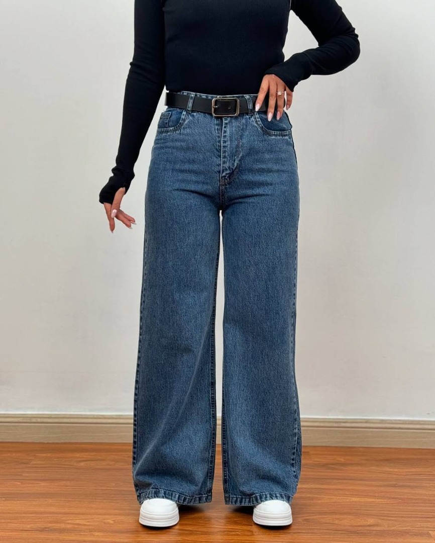 شلوار زنانه شلوار جین اصلی نیم بگ گشاد راسته کد 20191