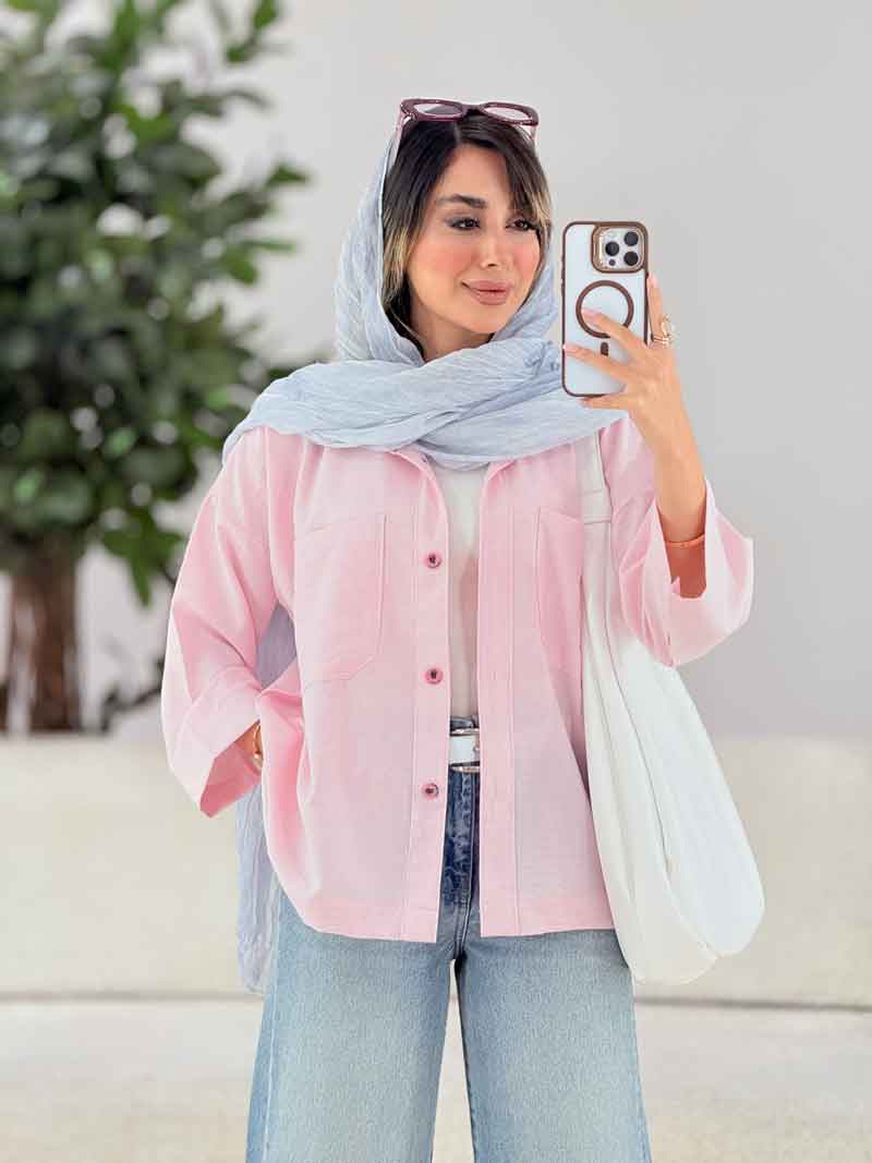  شومیز شانتون اسلپ دو جیب بیرون پوش بدون چروکی کد 20303