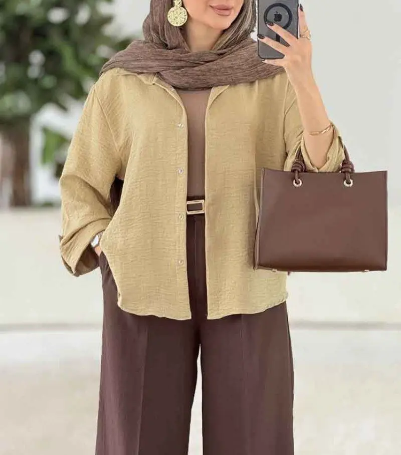 0_شومیز شانتون استین پاکتی بیرون پوش خنک کد 20323