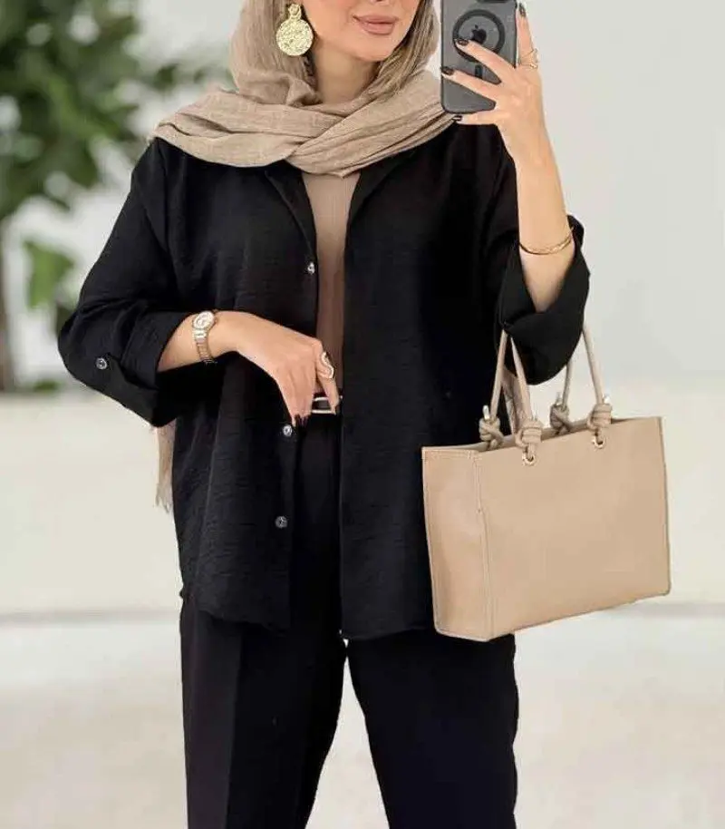 1_شومیز شانتون استین پاکتی بیرون پوش خنک کد 20323